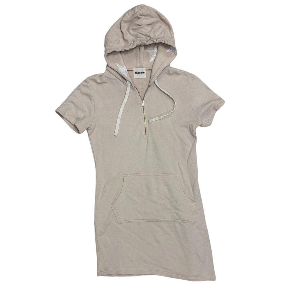 Monrow Comfy Boho Hoodie Sweater Dress 🤎 Peachy‑Tan Zip Front 🌼 Size XS